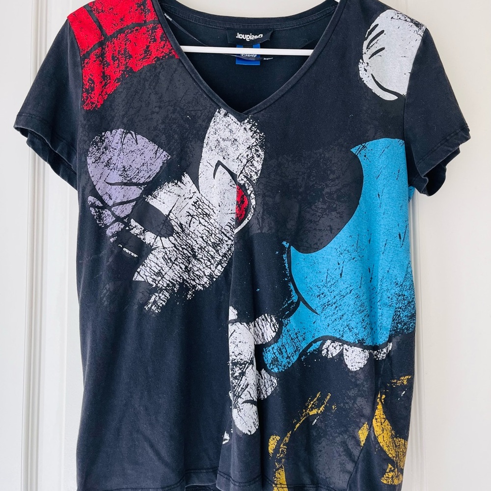 Desigual Minnie Mouse Graphic Distressed Short Sleeve Tee
